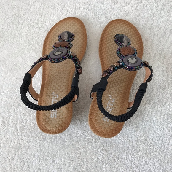 SOLDBohemian Boho Rhinestone Wedge Sandals - Picture 2 of 7